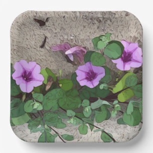 Beach morning glory flowers on beach purple flower paper plate