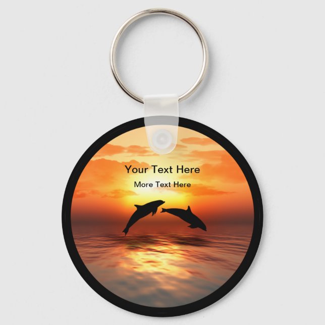 Beach Nature Dolphins Sunset Message Keychains (Front)