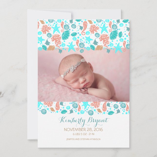 Beach Nautcial Newborn Baby Photo Birth Announcement (Front)