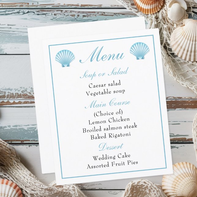Beach Nautical Blue Seashell Wedding Menu (Creator Uploaded)