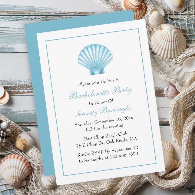 Beach Nautical Blue Shell Bachelorette Party  Invitation (Creator Uploaded)