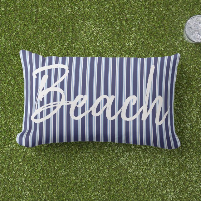Beach/nautical/coastal blue striped lumbar cushion (Grass)