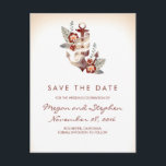 Beach - Nautical Floral Anchor Save the Date Announcement Postcard<br><div class="desc">Burgundy and champagne beach save the date postcards with floral anchor</div>