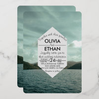 Beach nautical navy blue Wedding Foil Invitation