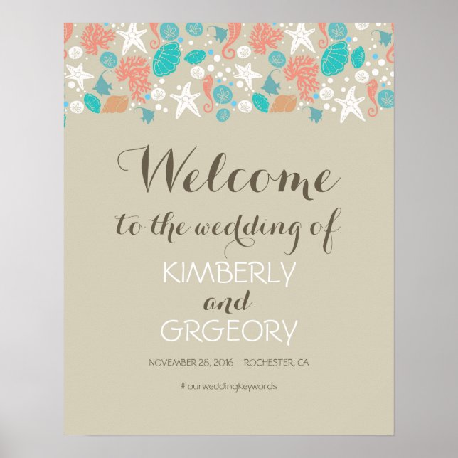 Beach Nautical Ocean Wedding Welcome Sign (Front)