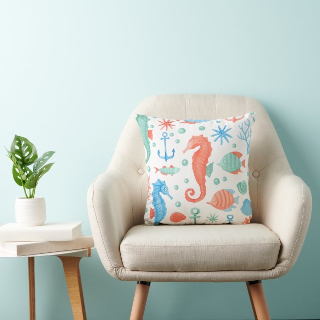 Beach Nautical Sea Life Throw Pillow (Chair)