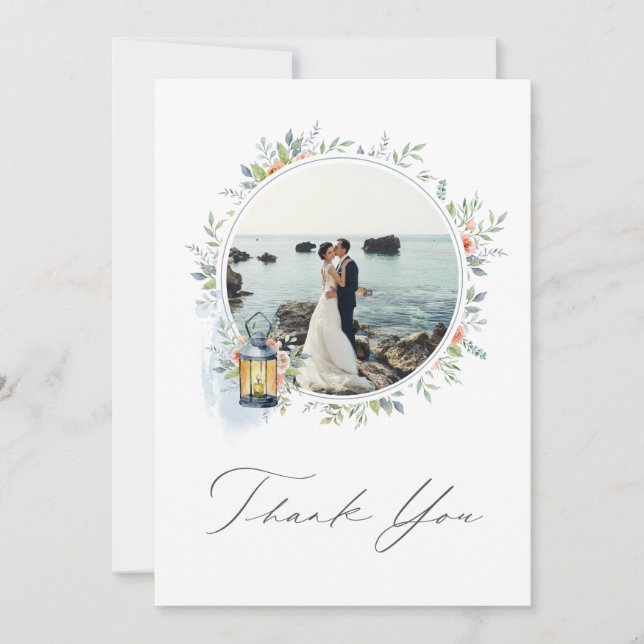 Beach Nautical Theme Wedding Photo Thank You Card (Front)
