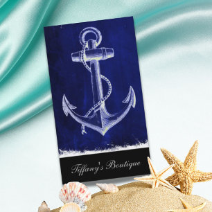 beach navy blue coastal chic nautical anchor business card