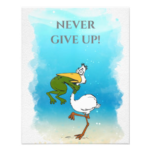 Beach Never Give Up Motivational Frog Pelican    P Photo Print