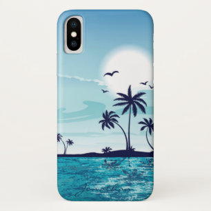 Beach Night with Moon Birds Palm Tree Ocean Cloud Case-Mate iPhone Case