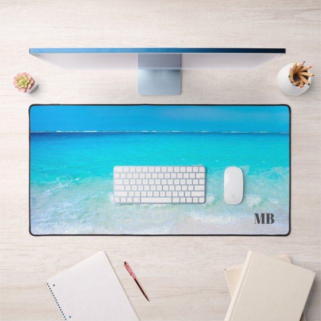 Beach Ocean Blue Iconic Image Monogram Desk Mat (Office 1)