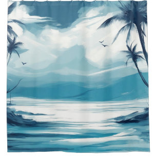 Beach Ocean Blue White sea Design 308 Shower Curtain