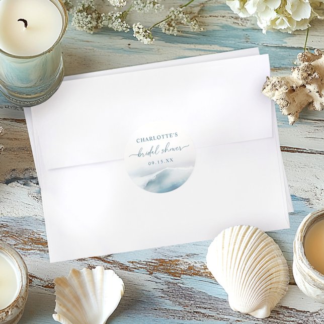 Beach Ocean Bridal Shower  Classic Round Sticker (Creator Uploaded)