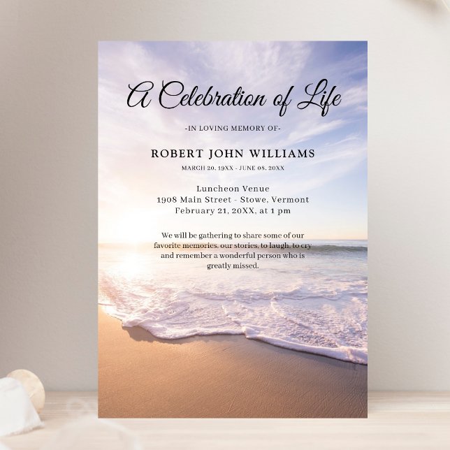 Beach Ocean Celebration of Life Funeral Invitation (Creator Uploaded)