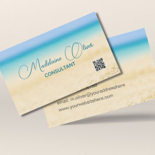 Beach Ocean Coastal QR Code Blue Modern  Business Card