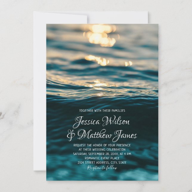 Beach Ocean Destination Nautical Sunset Wedding Invitation (Front)