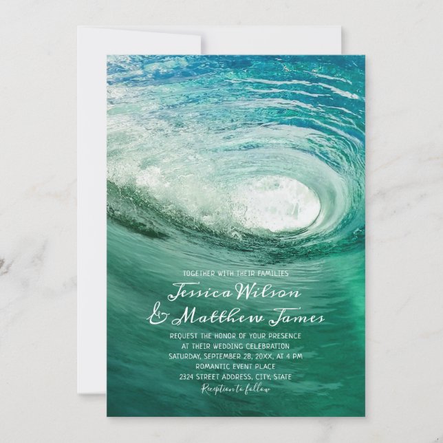 Beach Ocean Destination Surfing Nautical Wedding Invitation (Front)