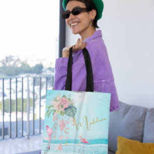 Beach Ocean Flamingo Jewels Pretty Pink Tote Bag