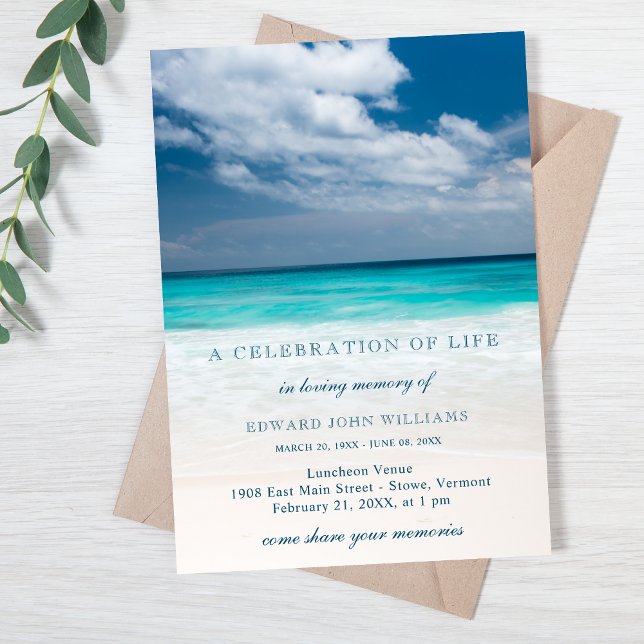 Beach Ocean Funeral Sympathy Celebration of Life Invitation (Creator Uploaded)