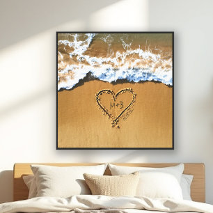 Beach Ocean Heart Initial Chic Wedding Anniversary Canvas Print