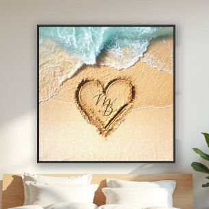 Beach Ocean Heart Sand Initial Wedding Anniversary Canvas Print