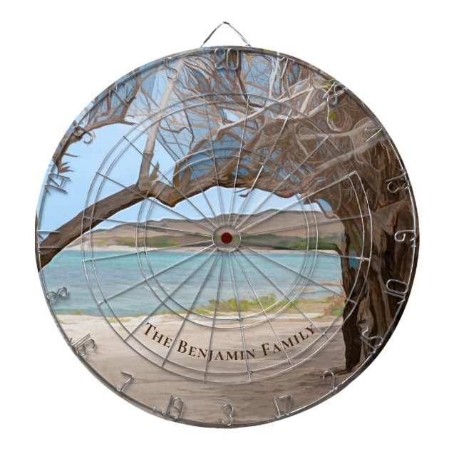 Beach Ocean Hill Side Watercolor Personalise Dartboard (Front)