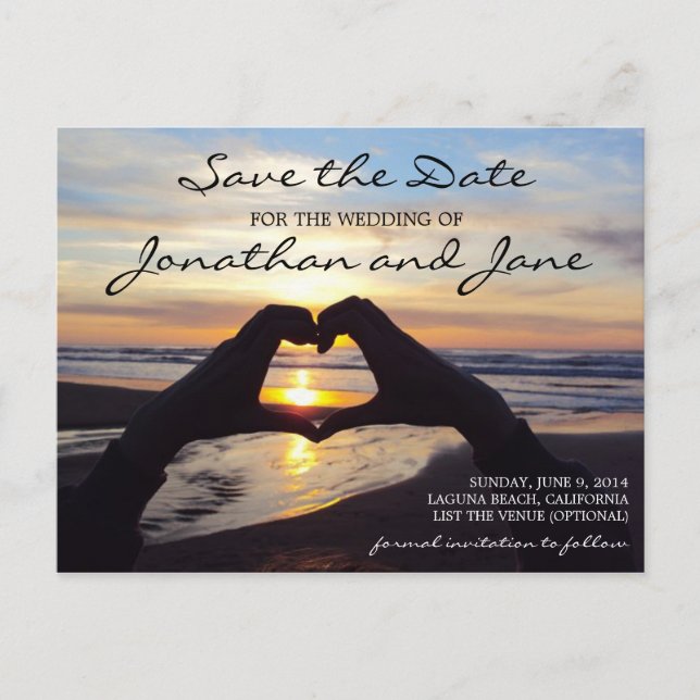 Beach Ocean Love Heart Wedding Save the Date Announcement Postcard (Front)