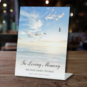Beach Ocean Memorial or Funeral Photo Tribute Pedestal Sign
