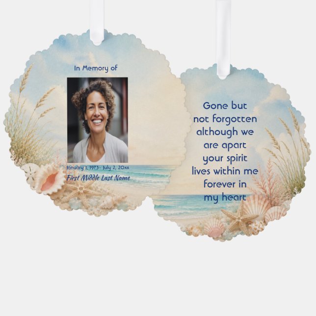 Beach Ocean  Memorial Prayer Card Photo Keepsake (Front/Back)