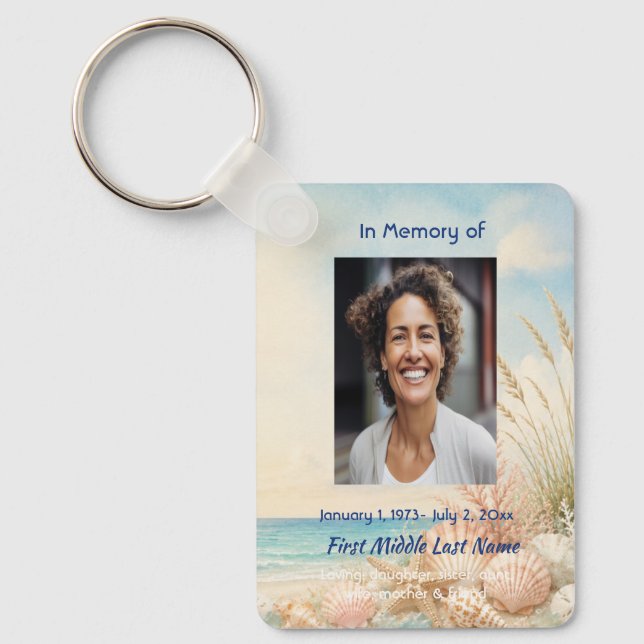 Beach Ocean  Memorial Prayer Card Photo Keepsake Key Ring (Front)