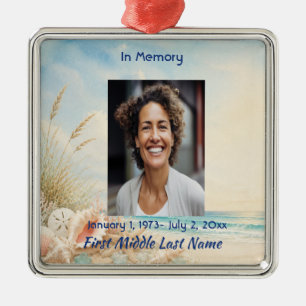 Beach Ocean Memorial Prayer Card Photo Keepsake Metal Tree Decoration