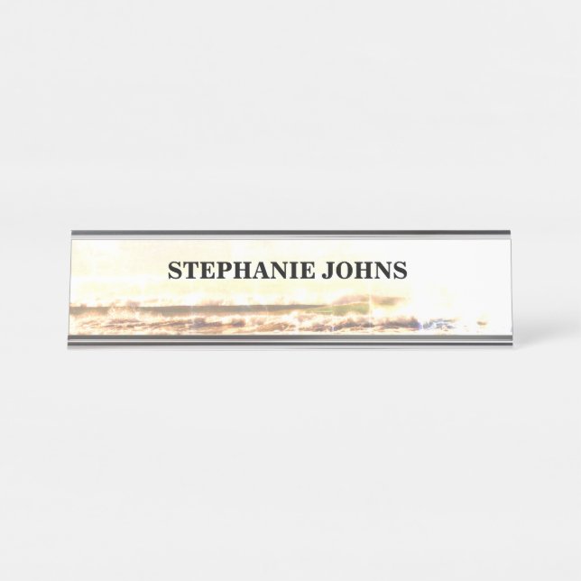 Beach Ocean Name Template Golden Sunset Sparkling Desk Name Plate (Front)