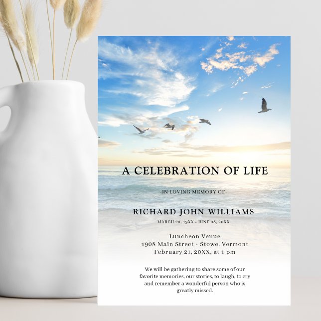 Beach Ocean Nature Celebration of Life Funeral Invitation (Beach Celebration of Life Invitation)