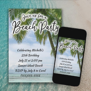 Beach Ocean Palm Trees Tropical Birthday Invitation