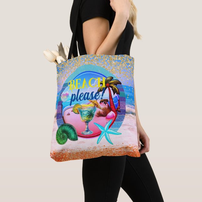 Beach ocean palms sand personalised Tote Bag (Close Up)