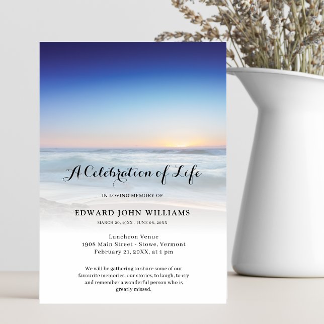 Beach Ocean Photo Celebration of Life Funeral Invitation (Beach Celebration of Life Invitation)