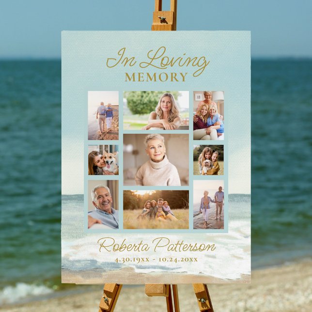 Beach Ocean Photo Collage Funeral Memorial Welcome Poster (Creator Uploaded)