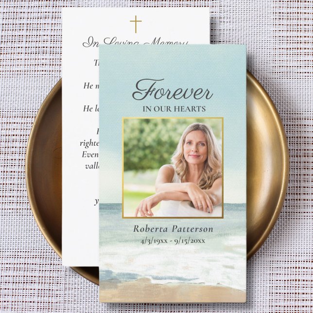 Beach Ocean Photo Funeral Memorial Prayer Card (Creator Uploaded)