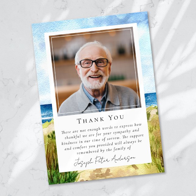 Beach Ocean Photo Keepsake Funeral Memorial Thank You Card (Creator Uploaded)