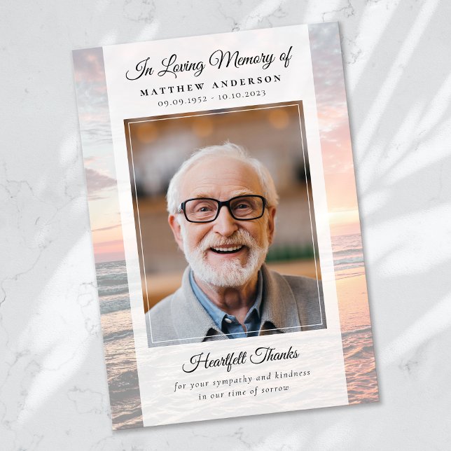 Beach Ocean Photo Keepsake Funeral Memorial Thank You Card (Creator Uploaded)