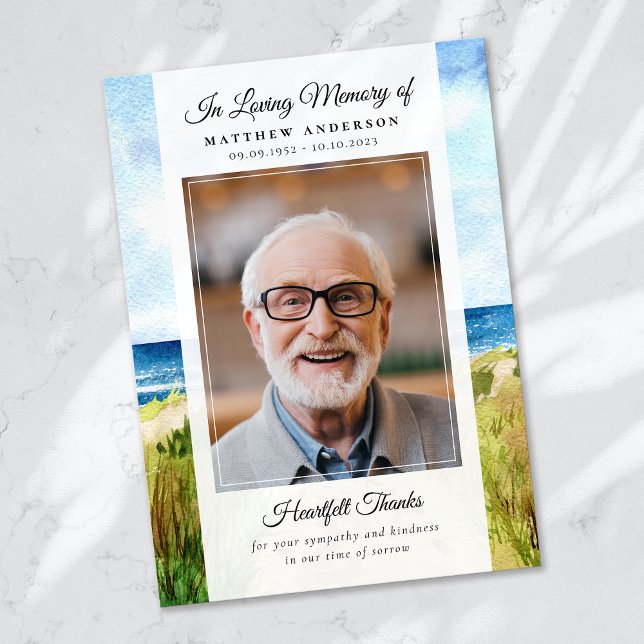 Beach Ocean Photo Keepsake Funeral Memorial Thank You Card (Creator Uploaded)
