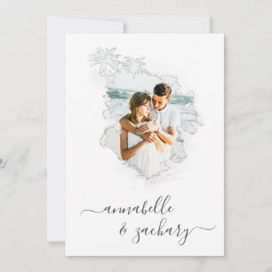 ~* Beach Ocean PHOTO + RSVP + QR AR6 Wedding Invitation
