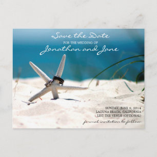Beach Ocean Rings Starfish Wedding Save the Date Announcement Postcard