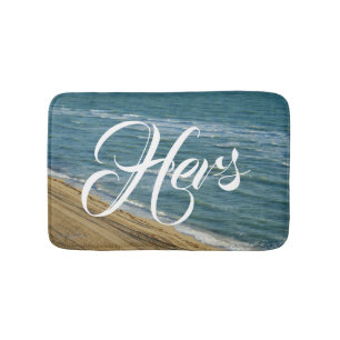 Beach Ocean Sand Blue Tropical His/Hers Mr/Mrs Bath Mat