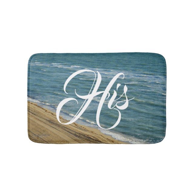 Beach Ocean Sand Blue Tropical His/Hers Mr/Mrs Bath Mat (Front)