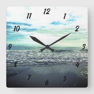 Beach Ocean Sea Abstract Blue Grey Artistic Cute Square Wall Clock