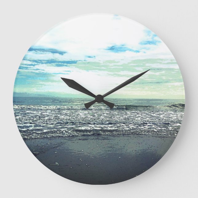 Beach Ocean Sea Abstract Blue Grey Green Artistic Large Clock (Front)