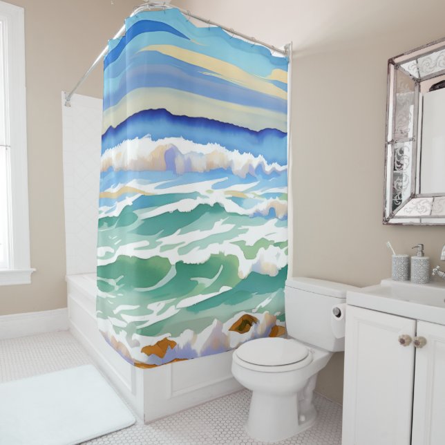 Beach Ocean Sea Design 300 Blue Green Shower Curtain (In Situ)
