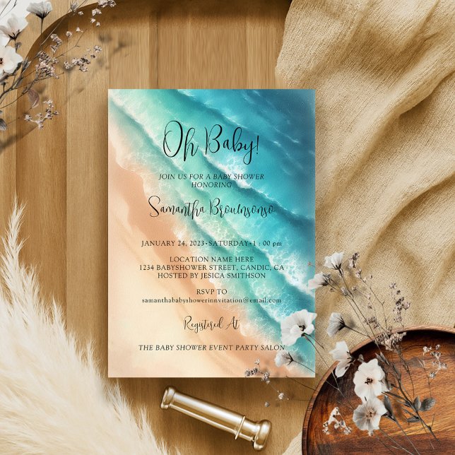 Beach Ocean Sea Oh Baby Invitation (Creator Uploaded)