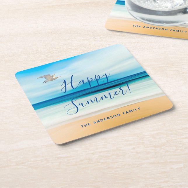 Beach ocean sea tropical summer square paper coaster (Angled)
